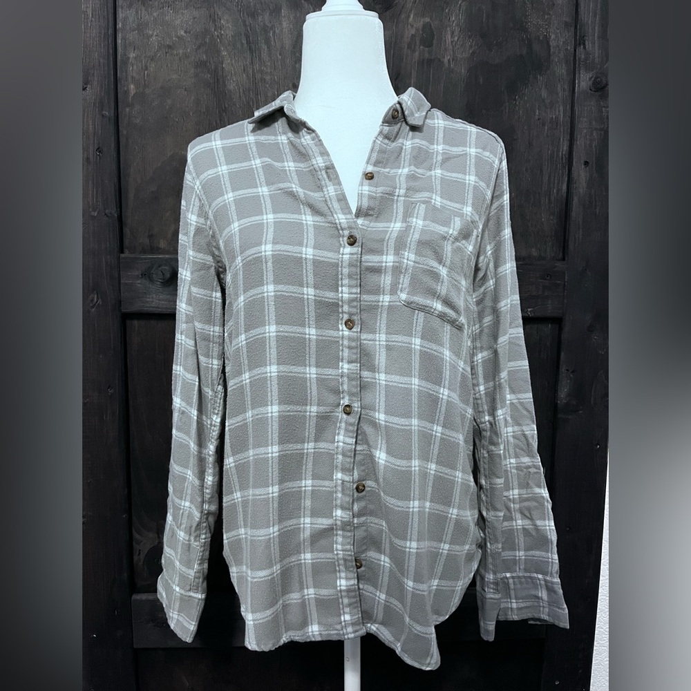VINTAGE Hollister Gray and White Flannel Button Down